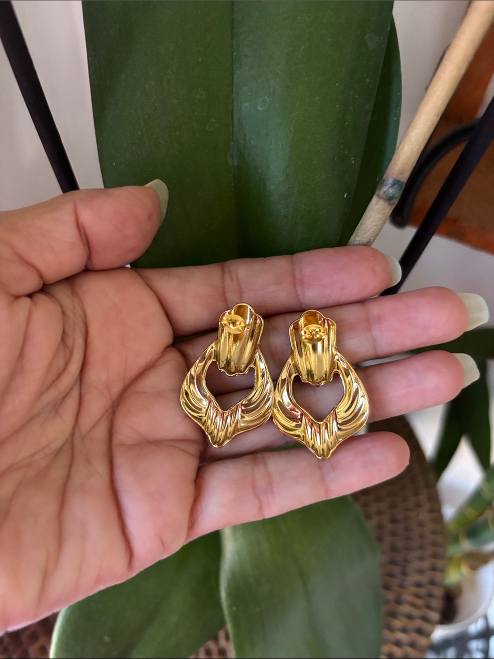 Gold and White Winged Hoop Drop Earrings - Women Jewelry - Picture 3 of 3